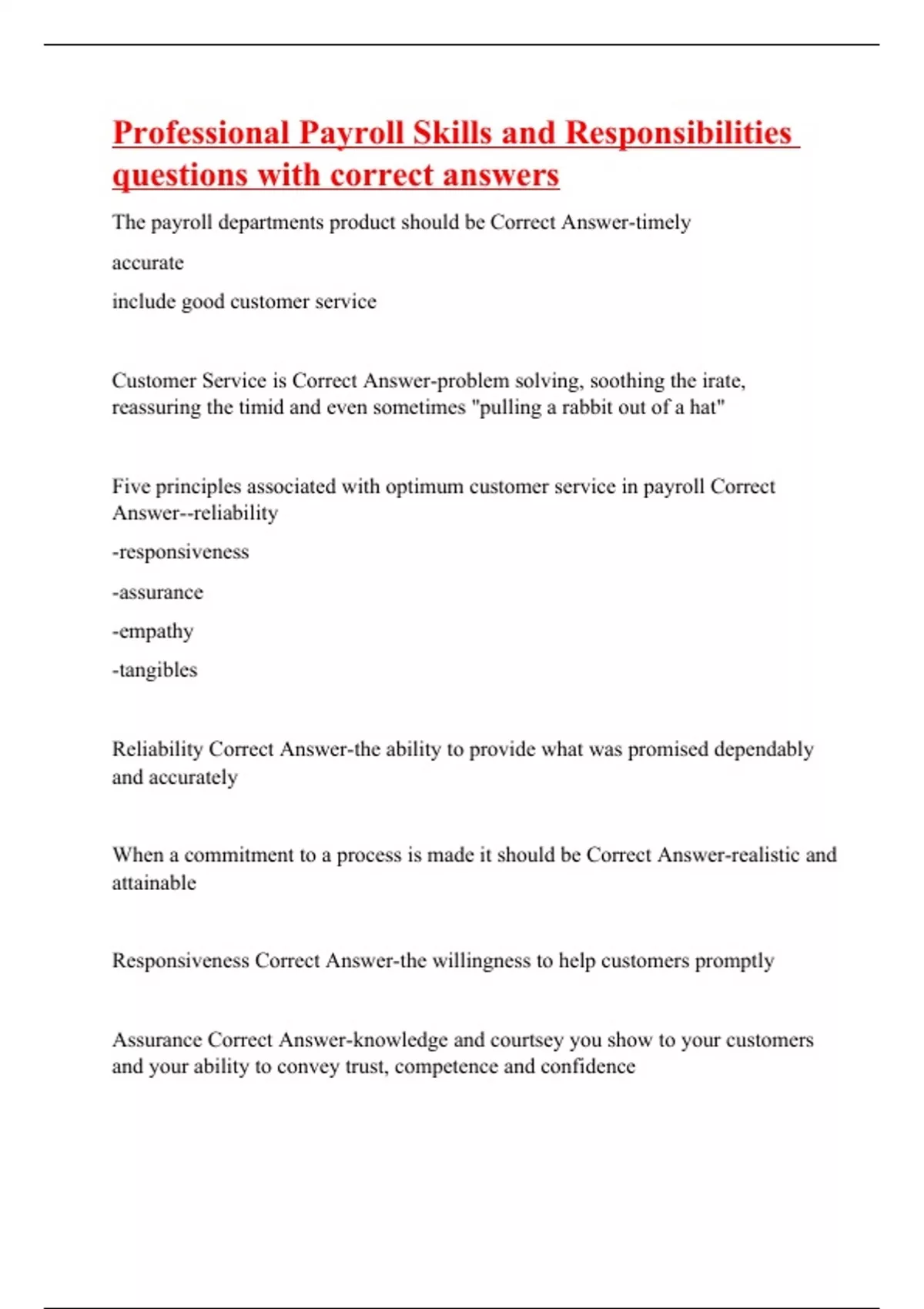 Professional Payroll Skills and Responsibilities questions with correct