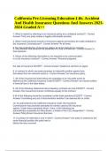 California Pre-Licensing Education-Life, Accident And Health Insurance Questions And Answers 2023- 2024 Graded A++
