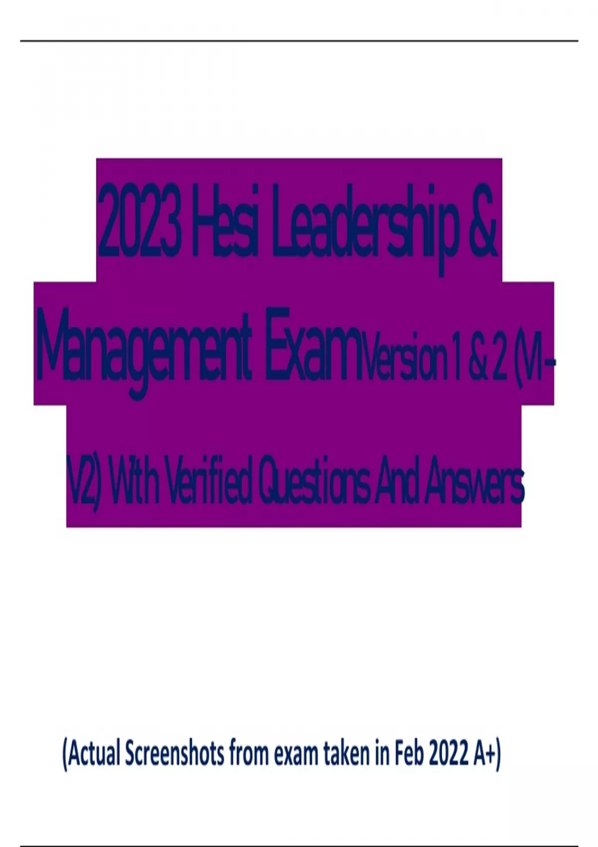 2023 Hesi Leadership & Management Exam Version 1 & 2 (V1V2) With