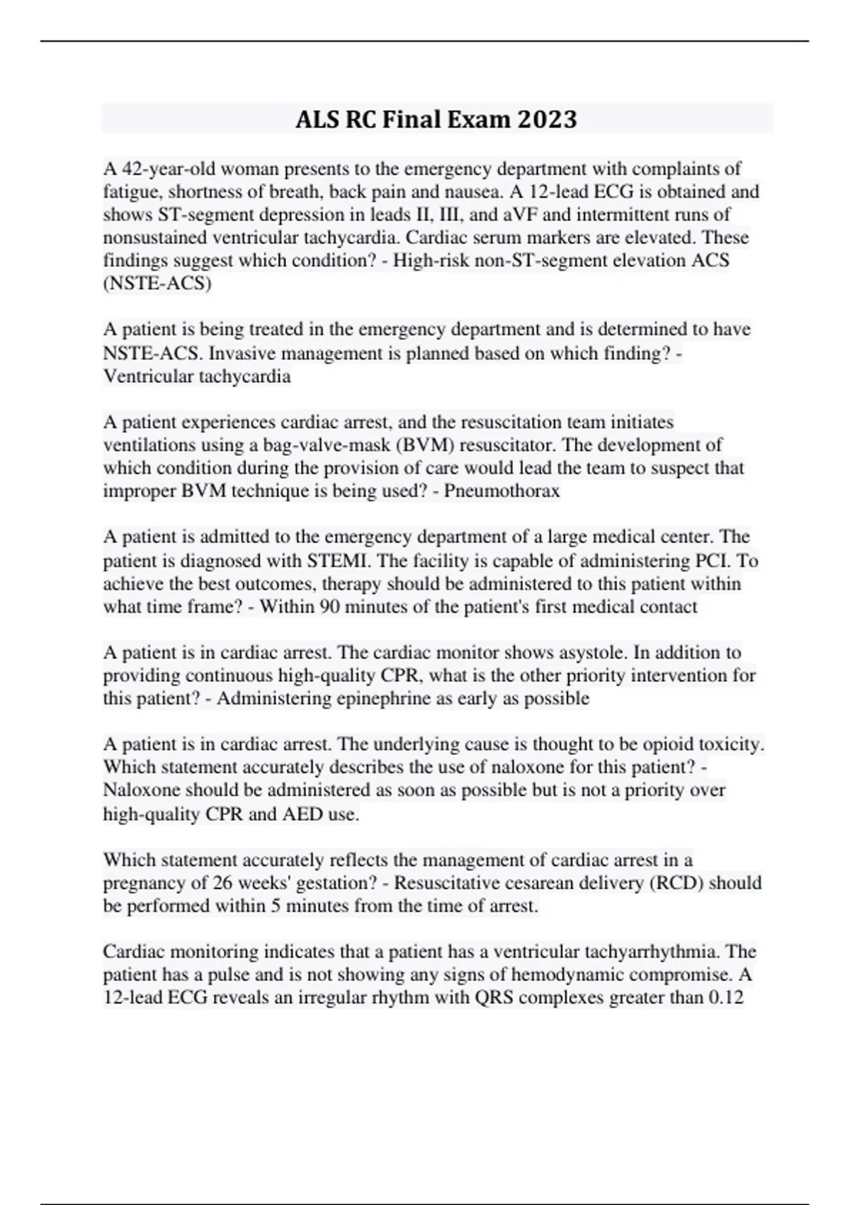 ACLS FINAL EXAM COMPLETE BUNDLED GUIDE FOR EXAM WITH SOLUTIONS 2023 ...