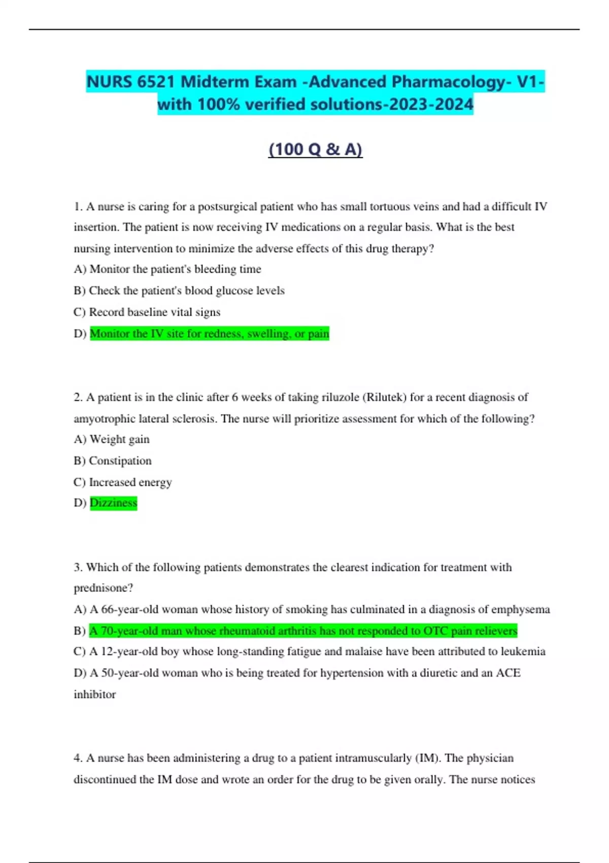 NURS 6521 Midterm Exam -Advanced Pharmacology- V1- with 100% verified ...