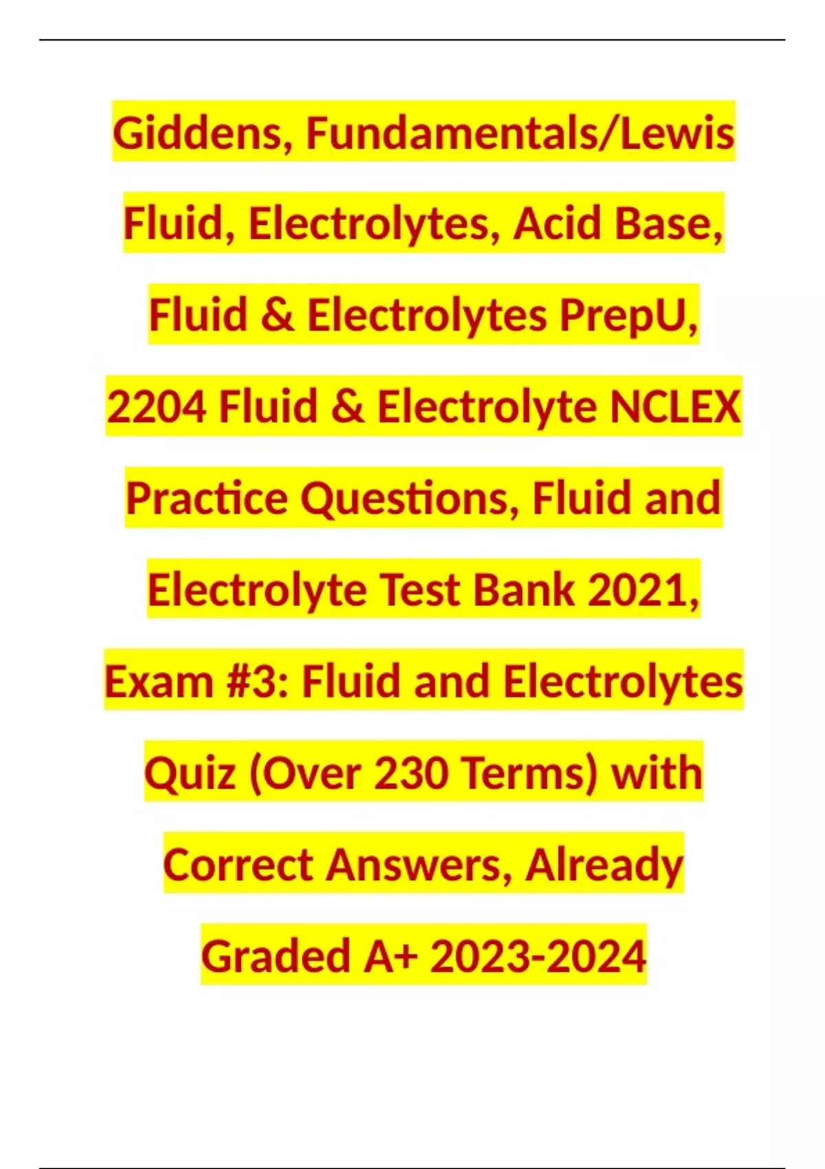 Giddens, Fundamentals/Lewis Fluid, Electrolytes, Acid Base, Fluid