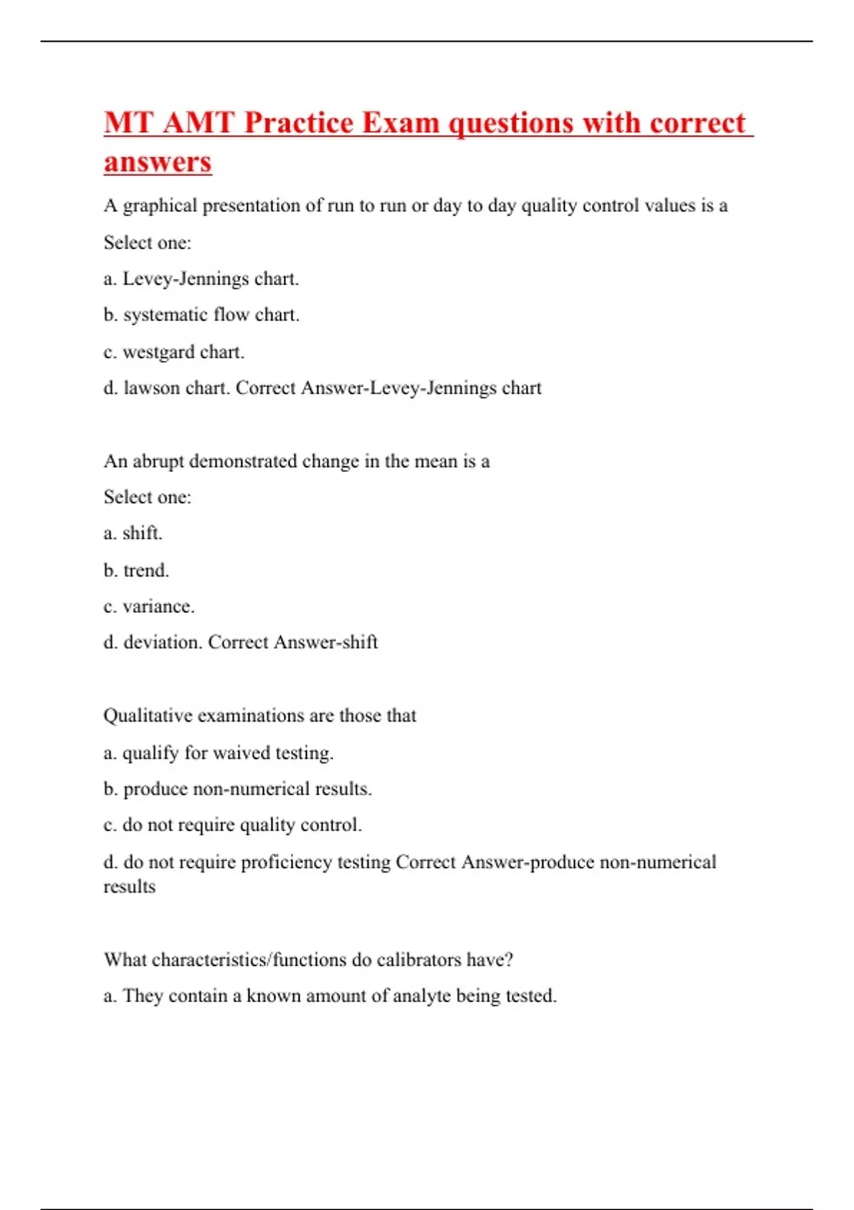 MT AMT Practice Exam questions with correct answers MT AMT Stuvia US