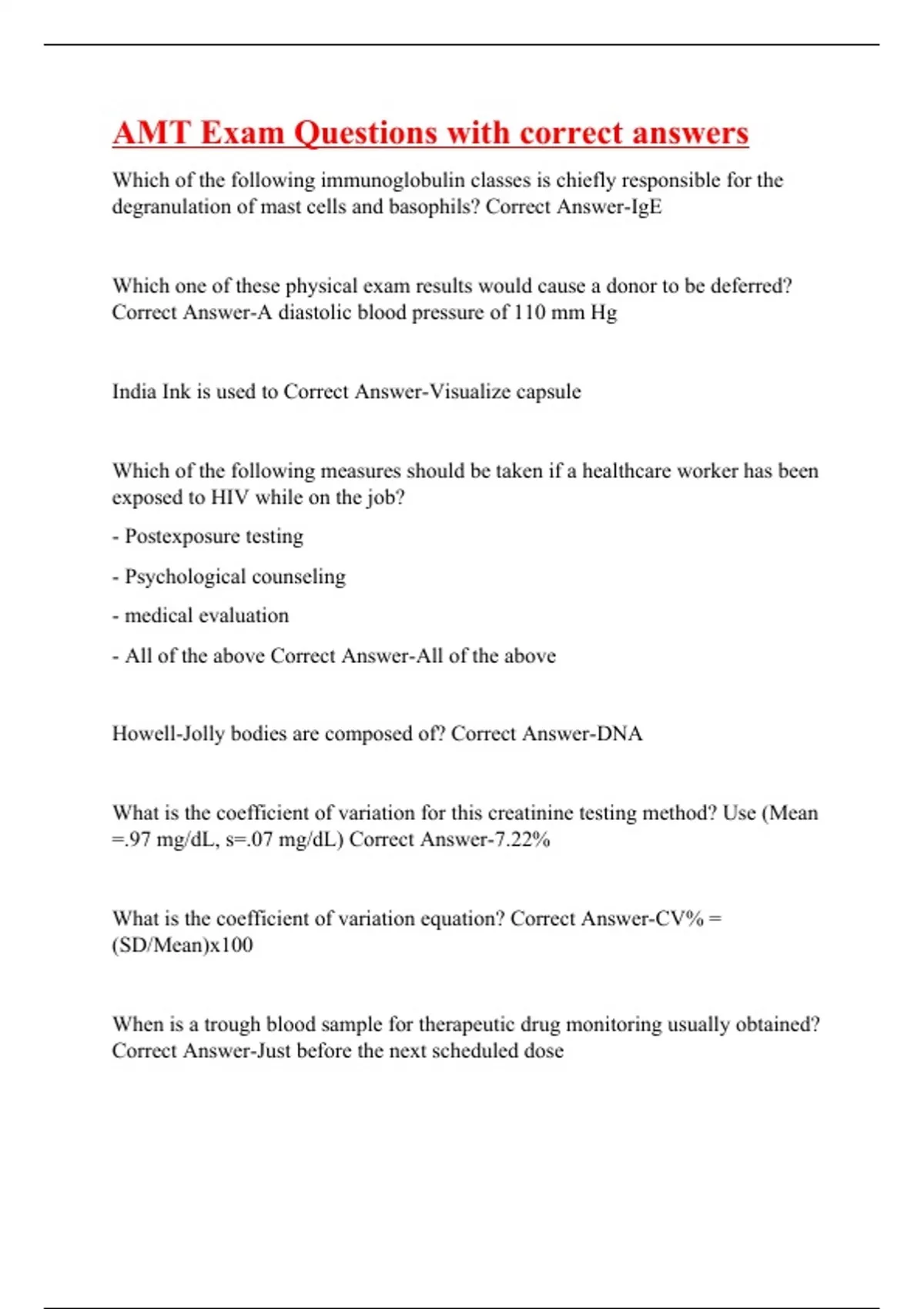 AMT Exam Questions with correct answers AMT Stuvia US