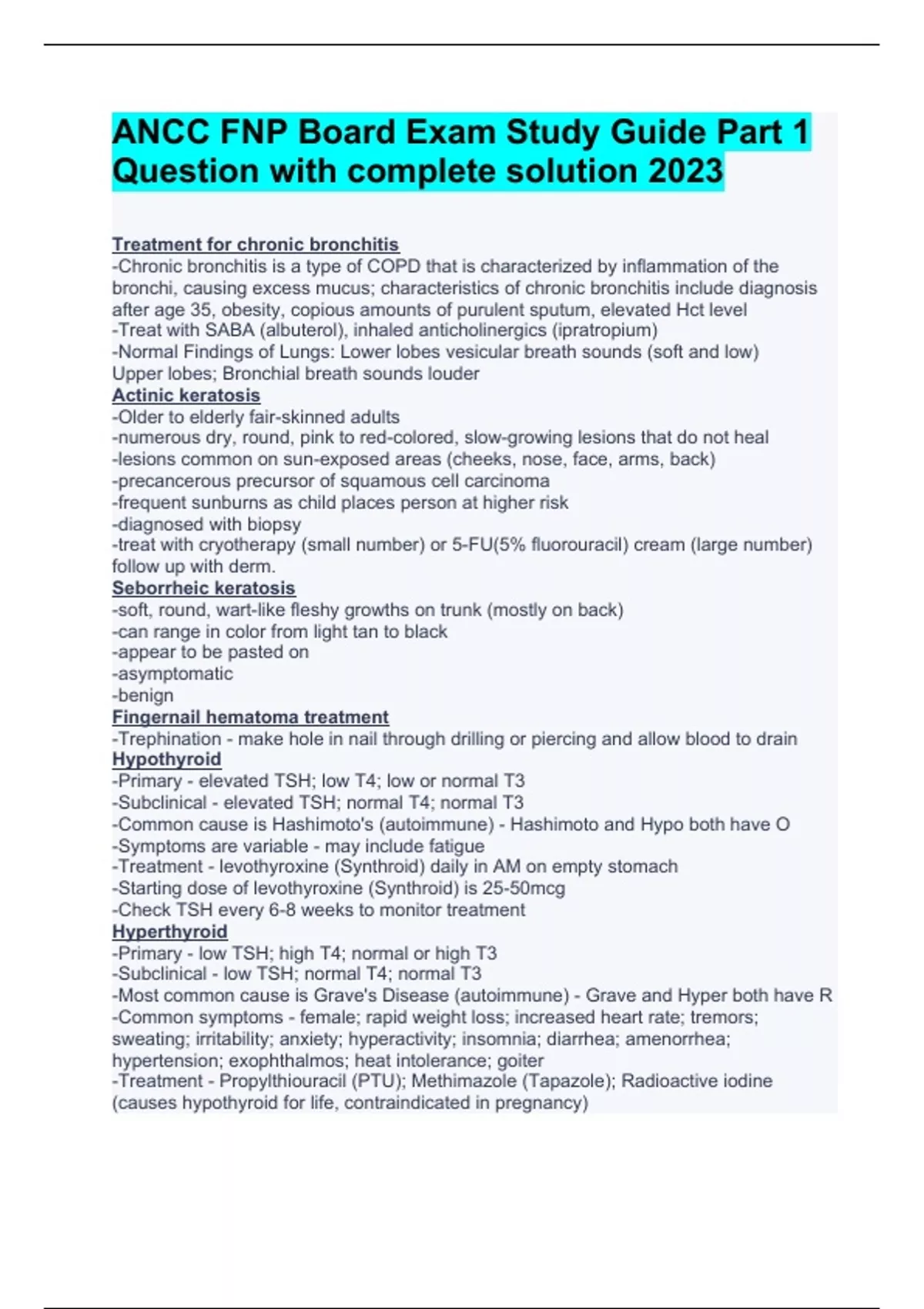 ANCC FNP Board Exam Study Guide Part 1 Question with complete solution 2023 - ANCC - Stuvia US
