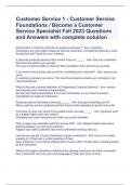 Customer Service 1 - Customer Service Foundations / Become a Customer Service Specialist Fall 2023 Questions and Answers with complete solution