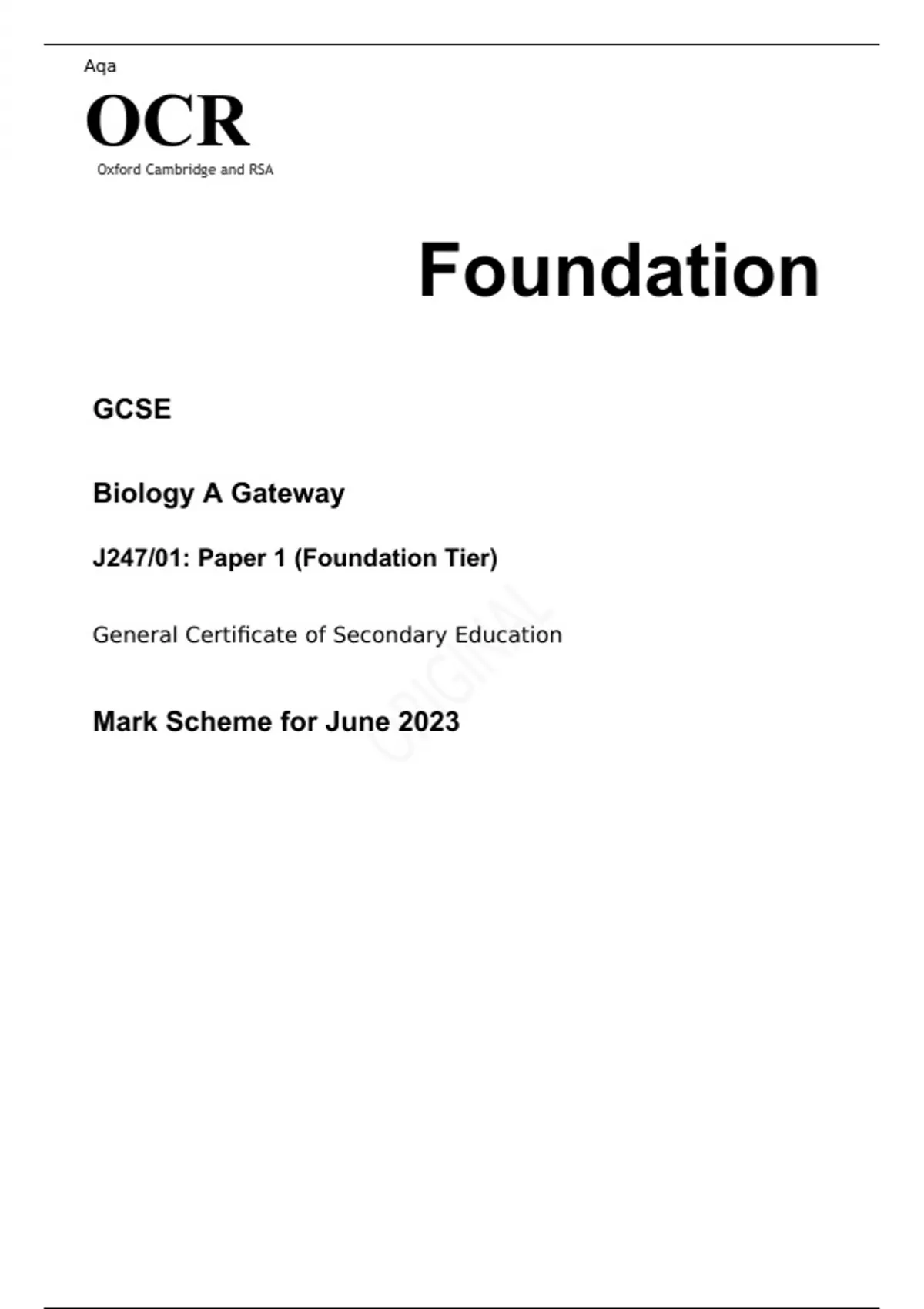OCR GCSE (91) Biology A (Gateway Biology) Paper 1 AND 2 Foundation