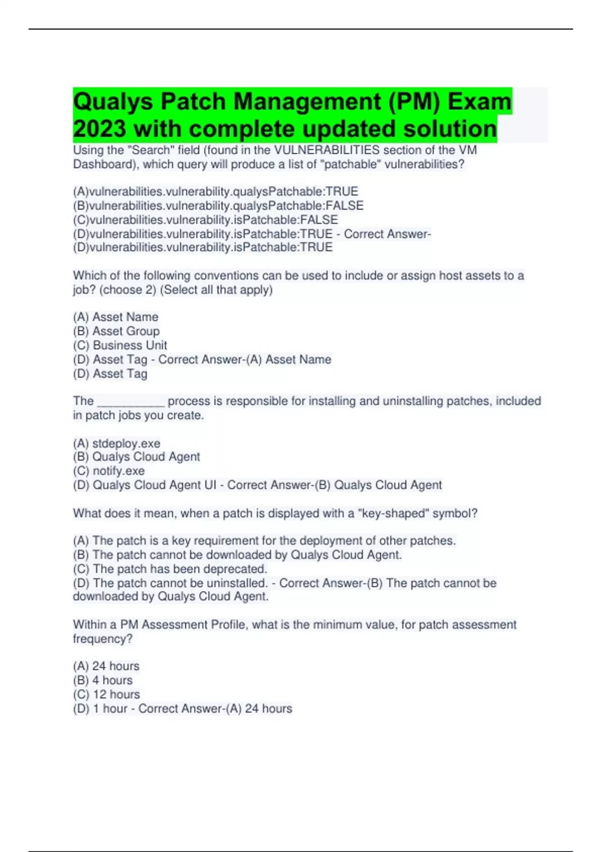Qualys Patch Management (PM) Exam 2023 with complete updated solution ...