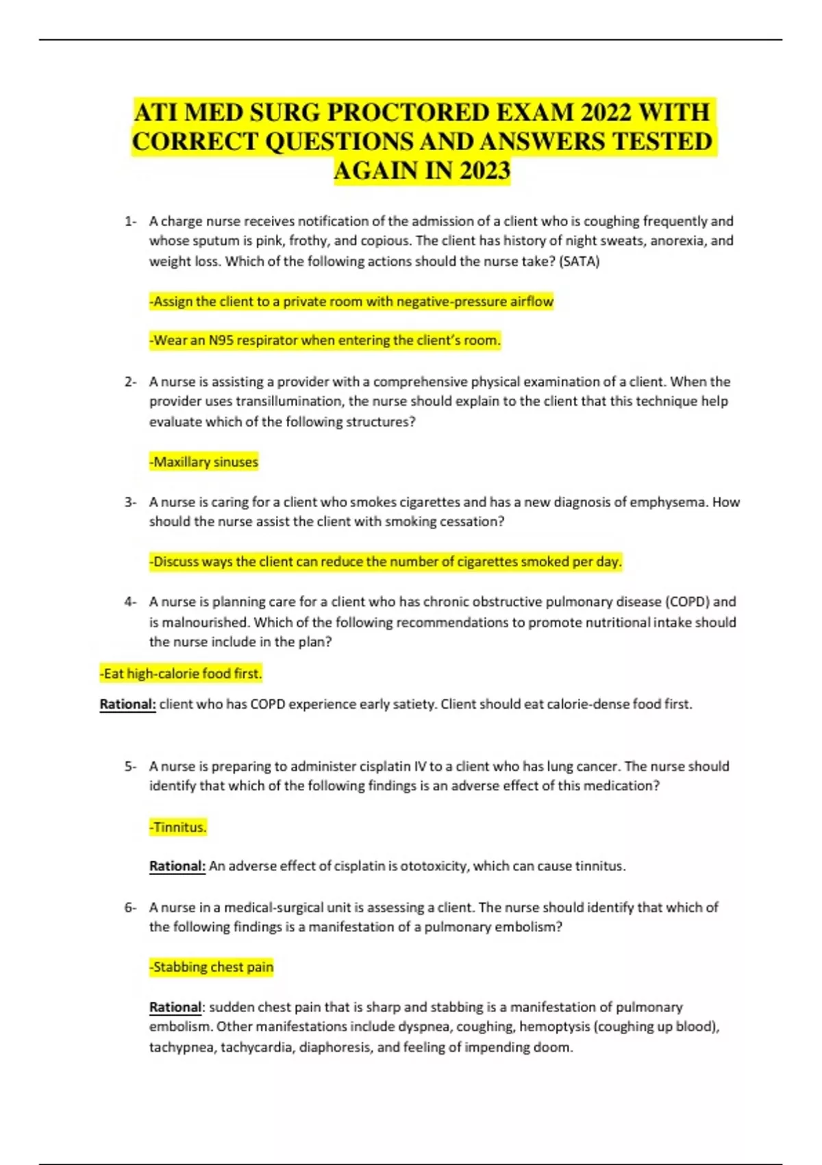 ATI MED SURG PROCTORED EXAM 2022 WITH CORRECT QUESTIONS AND ANSWERS ...