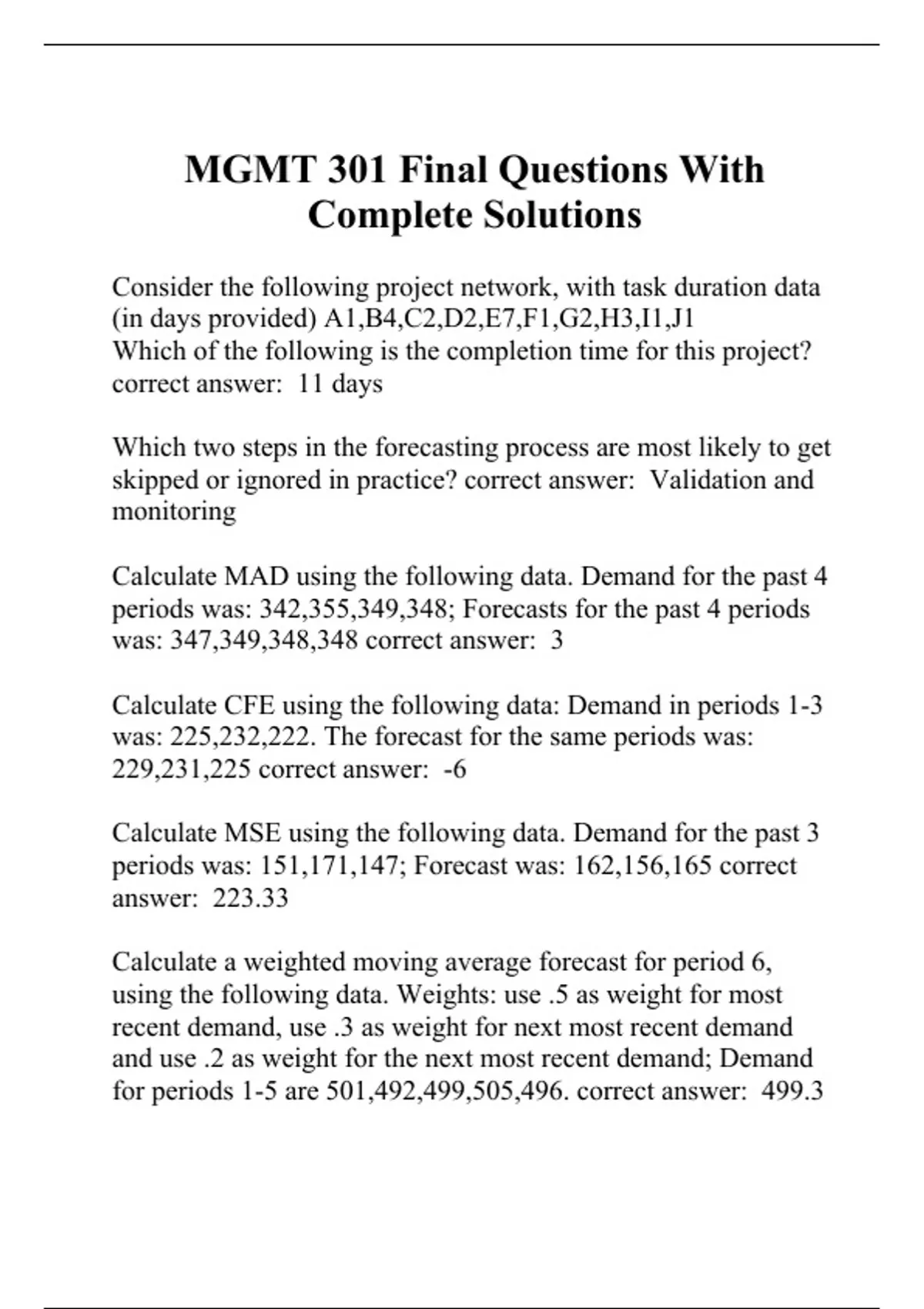 MGMT 301 Final Questions With Complete Solutions - MGMT 301 - Stuvia US