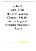 (solved) WGU C201 Business Acumen Chapter 15 & 16 Accounting and Financial Statements – Ratios (2023/2024)