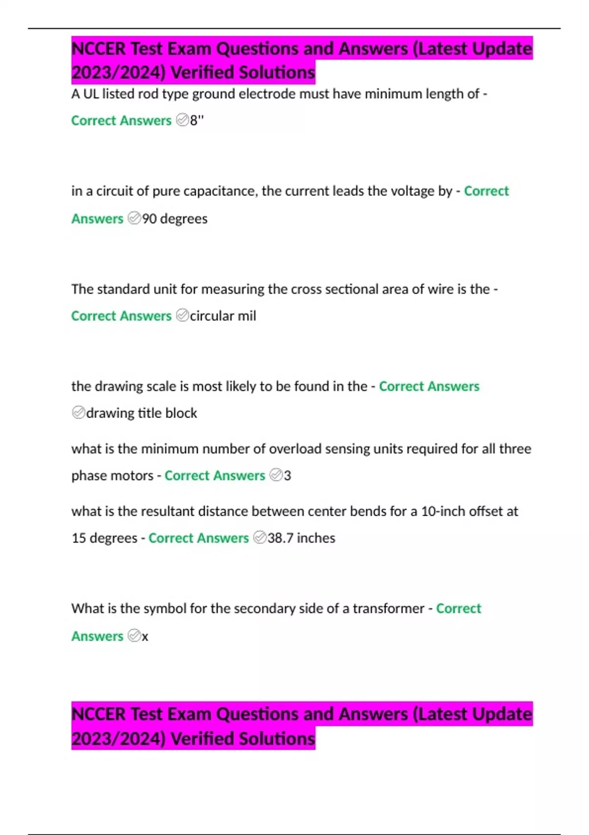 NCCER Test Exam Questions and Answers (Latest Update 2023/2024