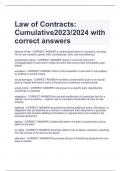 Law of Contracts:  Cumulative2023/2024 with  correct answers
