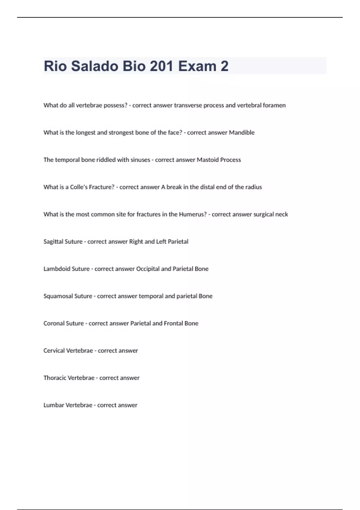 Rio Salado Bio 201 Exam 2 questions and complete correct answers - Rio ...
