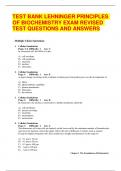 TEST BANK LEHNINGER PRINCIPLES  OF BIOCHEMISTRY EXAM REVISED TEST QUESTIONS AND ANSWERS