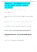 Philosophy Critical Reasoning Exam Questions with Verified Solutions 20232024&period;