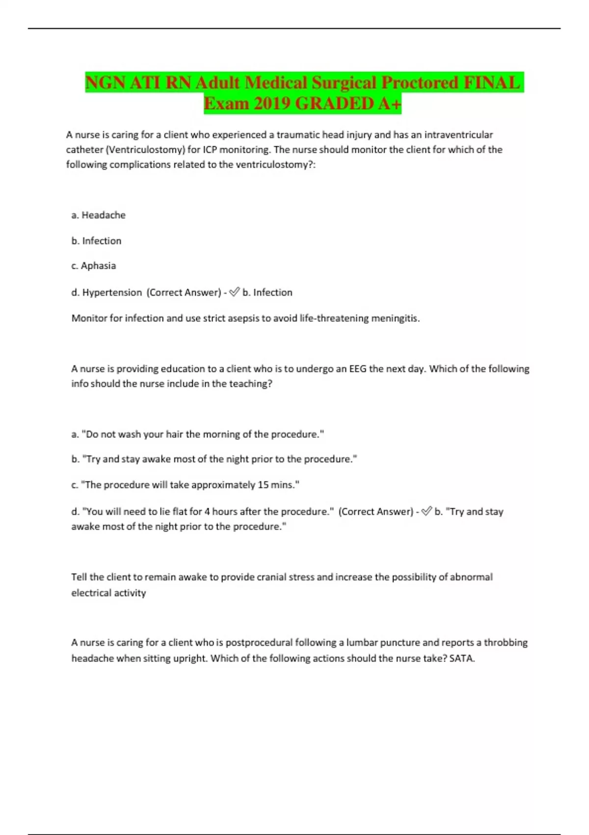 NGN ATI RN Adult Medical Surgical Proctored FINAL Exam 2019 GRADED A+ ...