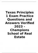 Texas Principles 1 Exam Practice Questions and Answers Verified 2023 - Champions School of Real Estate
