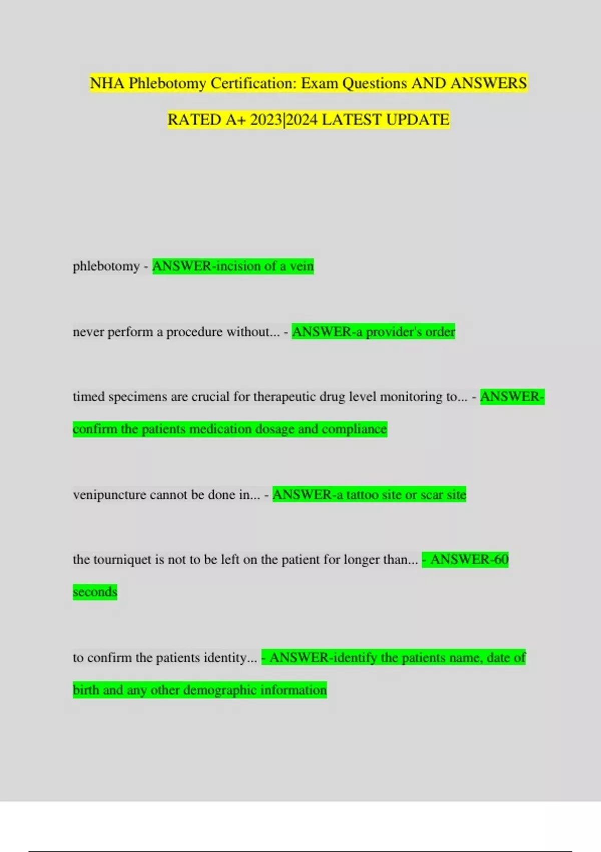 NATIONAL PHLEBOTOMY ASSOCIATION CERTIFICATION EXAM visual data 6