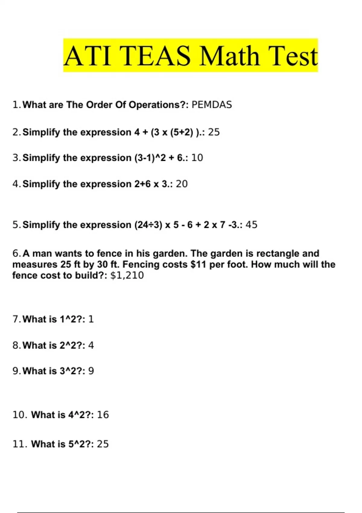 ATI TEAS Math Test Questions With Complete Solutions ATI TEAS 7