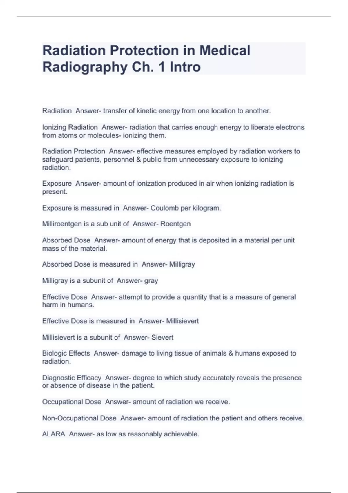 Radiation Protection in Medical Radiography Ch. 1 Intro Radiation Protection in Medical