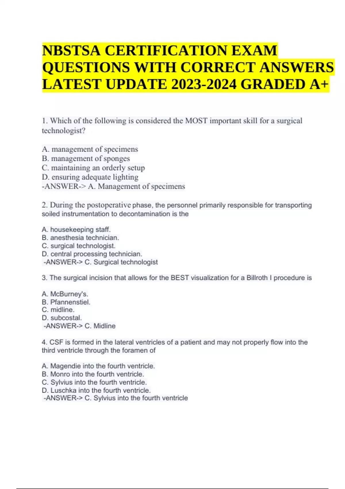 NBSTSA CERTIFICATION EXAM QUESTIONS WITH CORRECT ANSWERS LATEST UPDATE ...