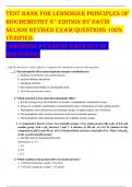 TEST BANK FOR LEHNINGER PRINCIPLES OF  BIOCHEMISTRY 8TH EDITION BY DAVID  NELSON REVISED EXAM QUESTIONS 100%  VERIFIED. (ANSWERS AT END OF EACH SET OF  QUESTIONS)