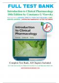 Test Bank for Introduction to Clinical Pharmacology 10th Edition by Visovsky, Zambroski & Hosler, All Chapters 1-20, A+ guide.