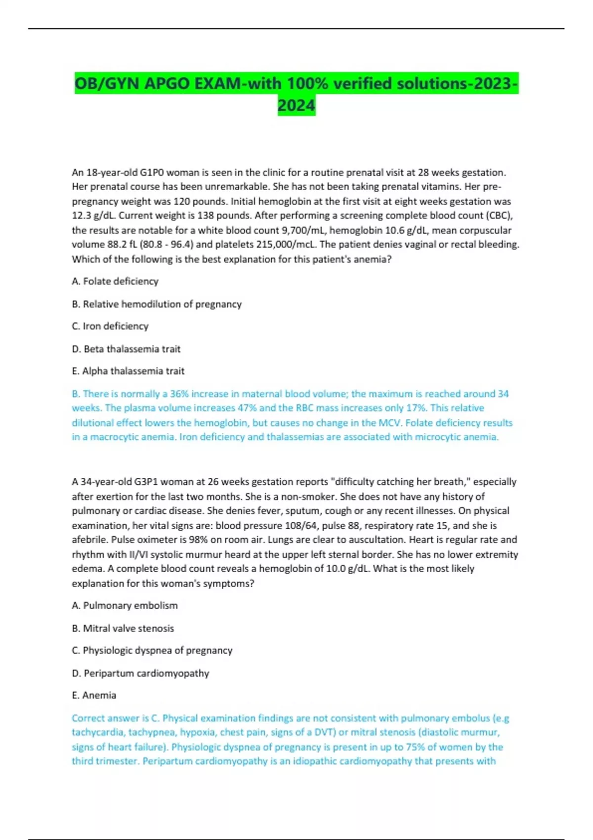 OB/GYN APGO EXAM-with 100% verified solutions- - OB/GYN APGO - Stuvia US