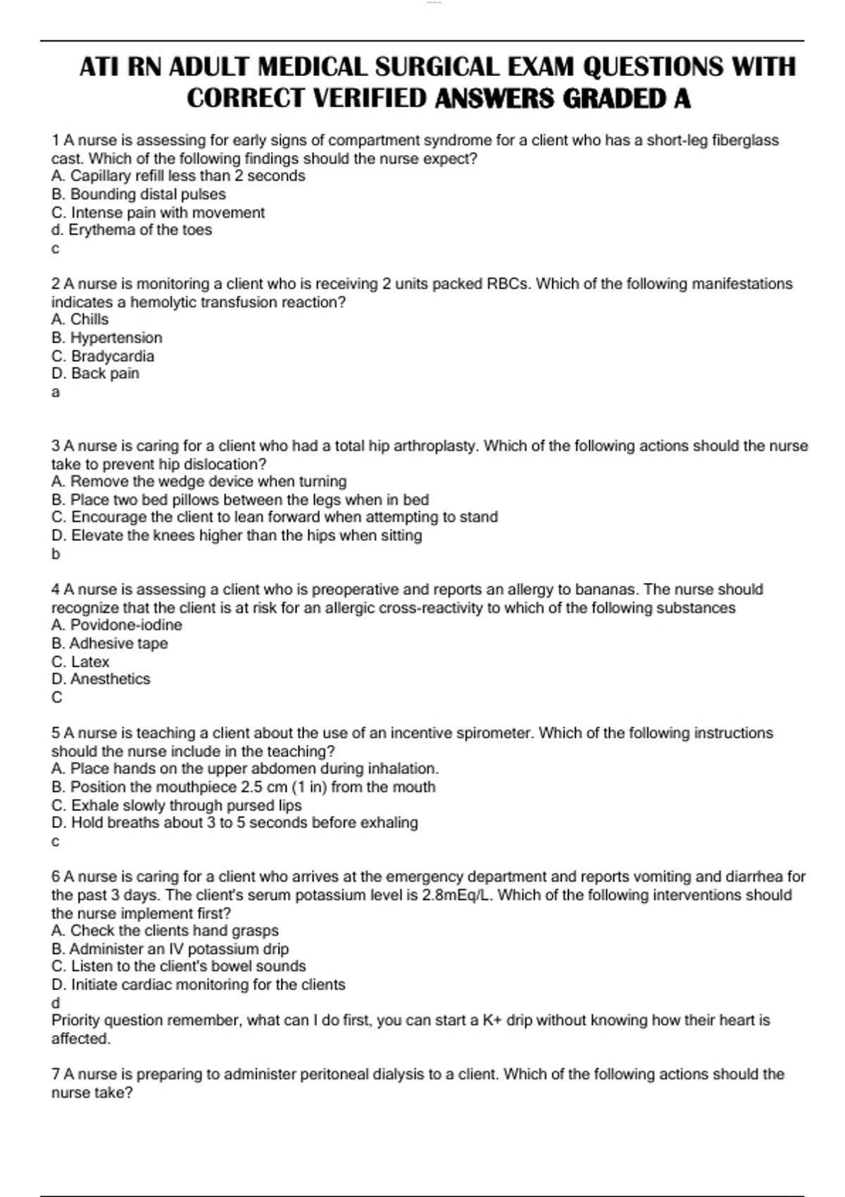ATI RN ADULT MEDICAL SURGICAL EXAM QUESTIONS WITH CORRECT VERIFIED