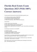 Florida Real Estate Exam Questions 2023 &lpar;With 100&percnt; Correct Answers&rpar; A&plus; GRADED 