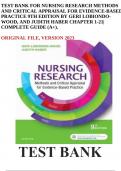TEST BANK FOR NURSING RESEARCH METHODS AND CRITICAL APPRAISAL FOR EVIDENCE-BASED PRACTICE 9TH EDITION BY GERI LOBIONDOWOOD, AND JUDITH HABER CHAPTER 1-21| COMPLETE GUIDE (A+). 