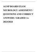 AGNP BOARD EXAM NEUROLOGY ASSESMENT / QUESTIONS AND CORRECT ANSWERS