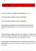 LETRS Unit 1 Session 2 Questions with complete solutions