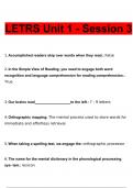 LETRS Unit 1 Session 3 Questions with complete solutions