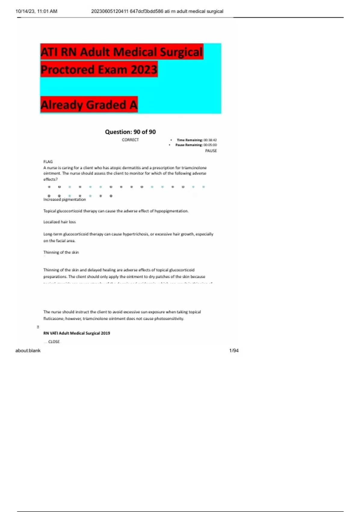 ATI RN ADULT MEDICAL SURGICAL PROCTORED EXAM 2019 WITH NGN QUESTIONS/A+ ...