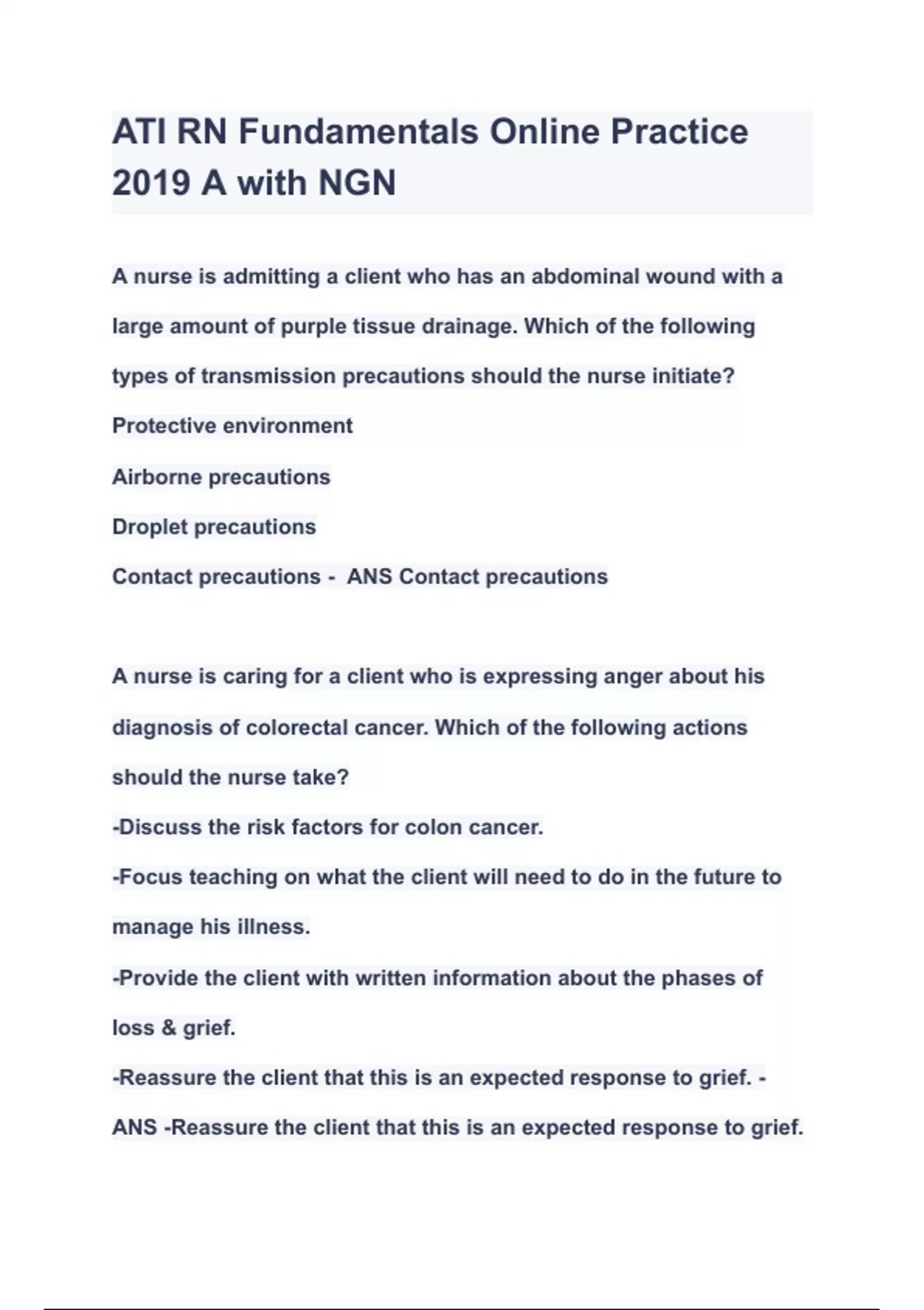 ATI RN Fundamentals Online Practice 2019 A with NGN Questions & Answers ...