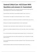 General Critical Care -ACCS Exam With Questions and answers A&plus; Guaranteed
