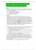 Test Bank For Psychiatric_Mental_Health_Nursing 12 edition 2023  Complete Solution all chapters covered  Graded A+.