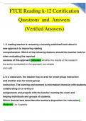 FTCE Reading k-12 Certification Questions and Answers (Verified Answers)