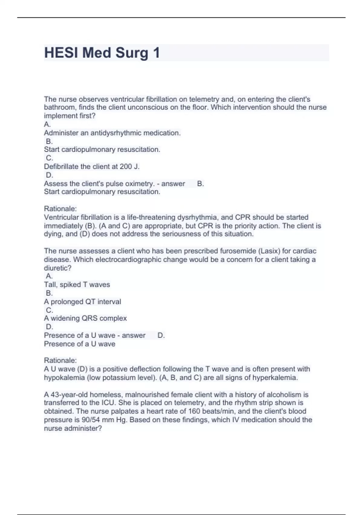 HESI Med Surg 1 Questions and Answers 2023 - Hesi Med Surg - Stuvia US