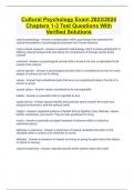 Cultural Psychology Exam 2023&sol;2024 Chapters 1-3 Test Questions With Verified Solutions
