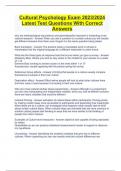 Cultural Psychology Exam 2023&sol;2024 Latest Test Questions With Correct Answers