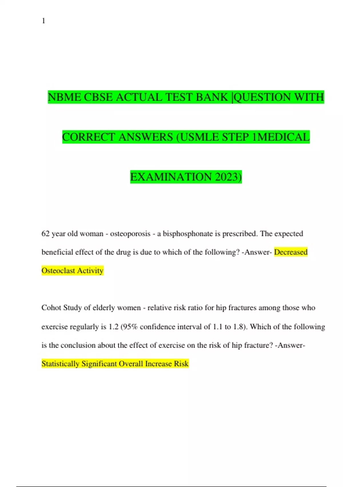 NBME CBSE ACTUAL TEST BANK |QUESTIONS WITH CORRECT ANSWERS (USMLE STEP ...