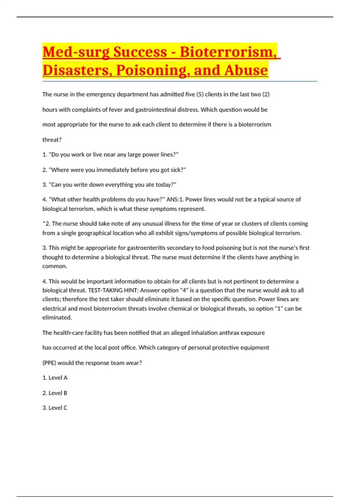 Medsurg Success Bioterrorism, Disasters, Poisoning, and Abuse