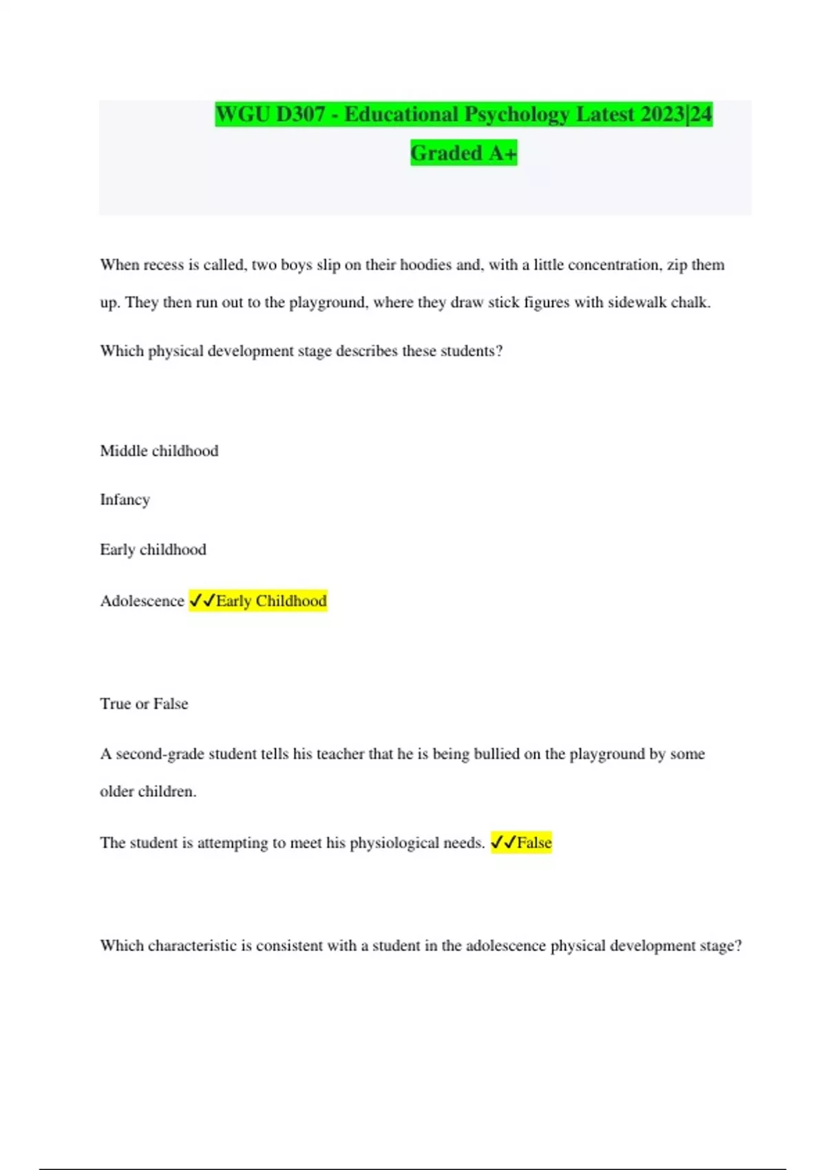 WGU D307 EXAM ELABORATIONS PACKAGE DEAL WITH COMPLETE SOLUTIONS ...
