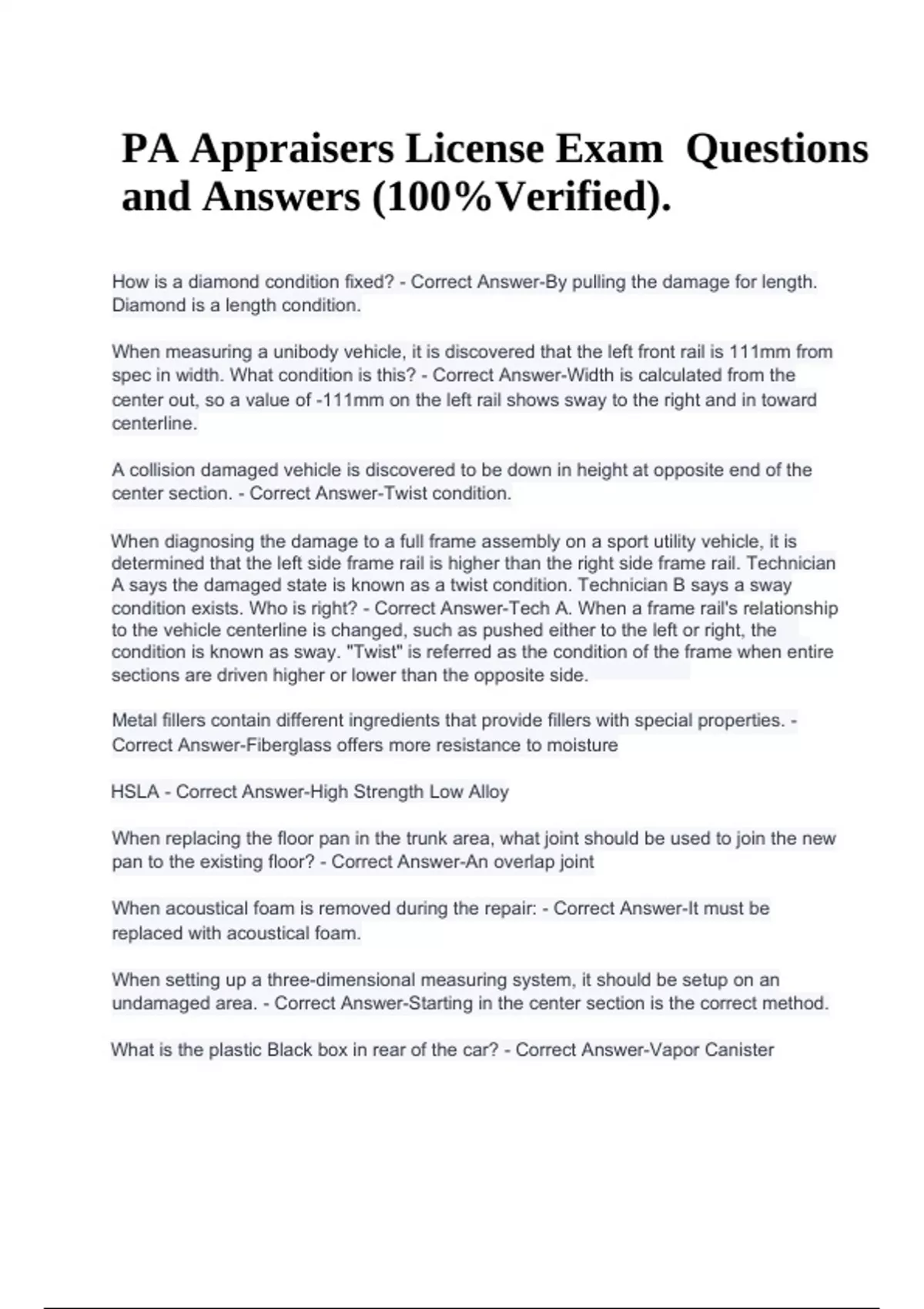 PA Appraisers License Exam Questions and Answers (100Verified