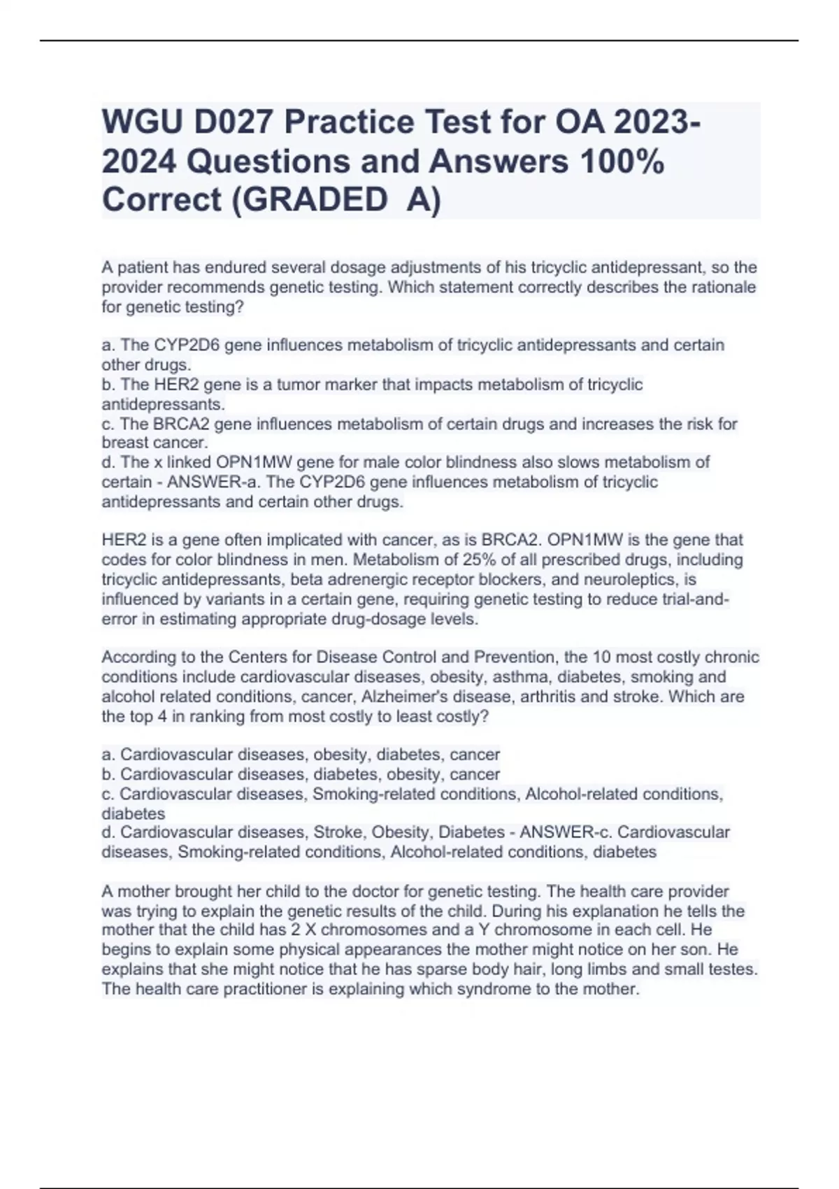 WGU D027 Practice Test for OA Questions and Answers 100% Correct ...