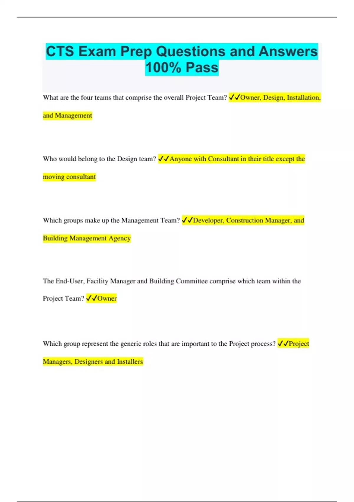 CTS Exam Prep Questions and Answers 100% Pass CTS Stuvia US CTS Exam Prep Questions and Answers 100% Pass CTS Stuvia US