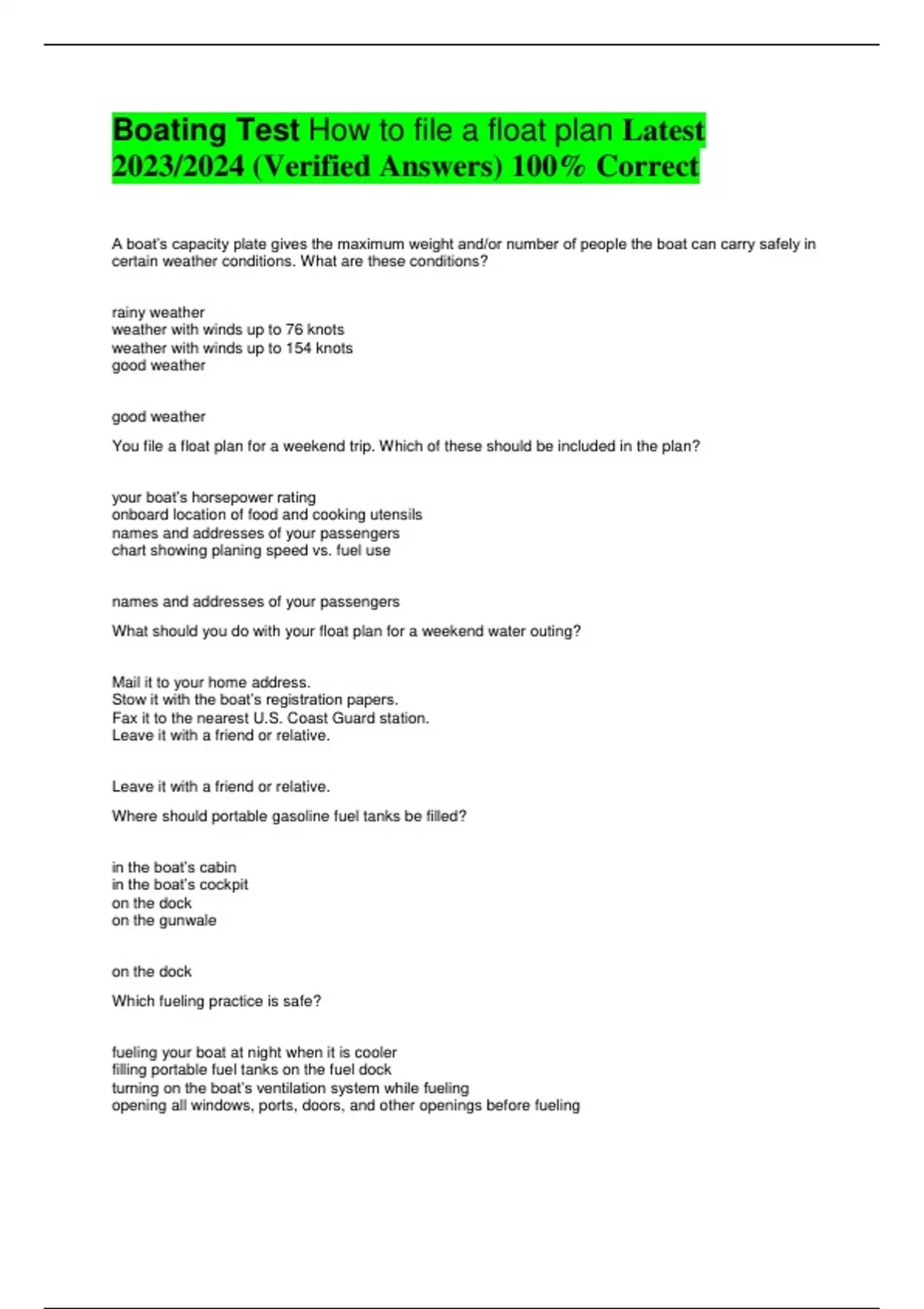 Boating Test How to file a float plan Latest 2023/2024 (Verified